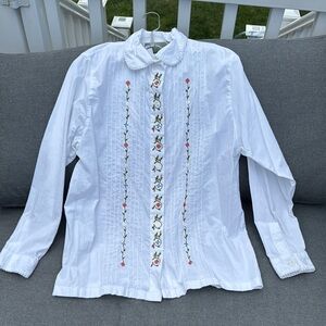 Orvis White Shirt with Pink and Green Embroidery